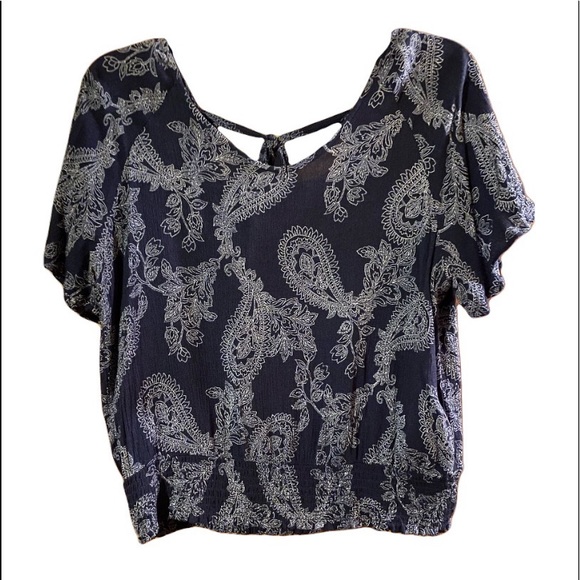 Paper Crane Size Large Navy Rayon Top with Paisley Print - Picture 1 of 8